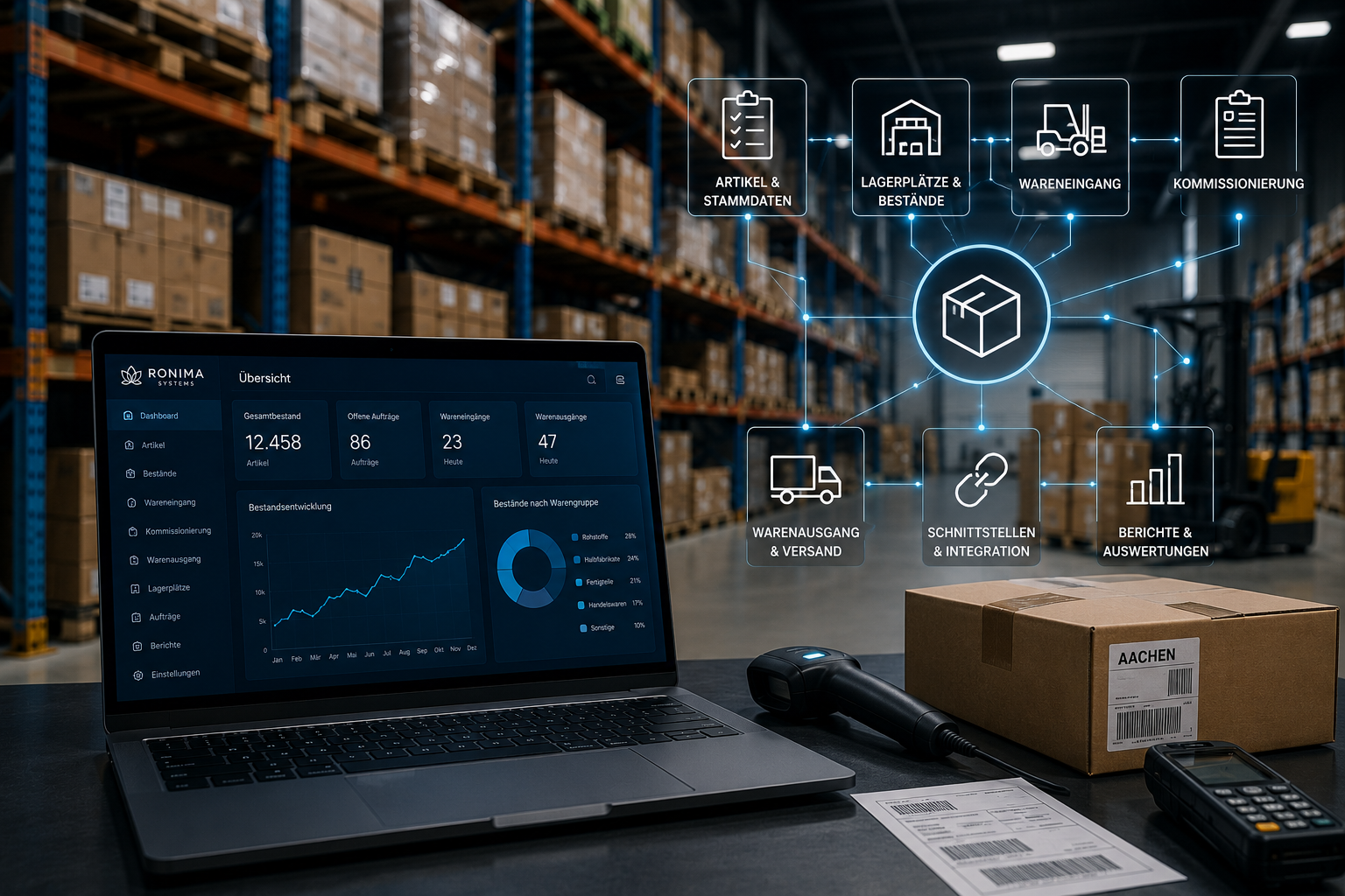 Digitale Warenwirtschaft, Lagerorganisation und Logistikprozesse von RONIMA Systems